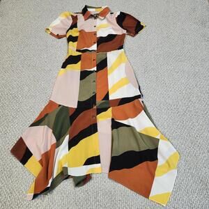 Karl Legerfeld Paris Printed Handkerchief Dress Multicolor Belted Short Sleeve 2